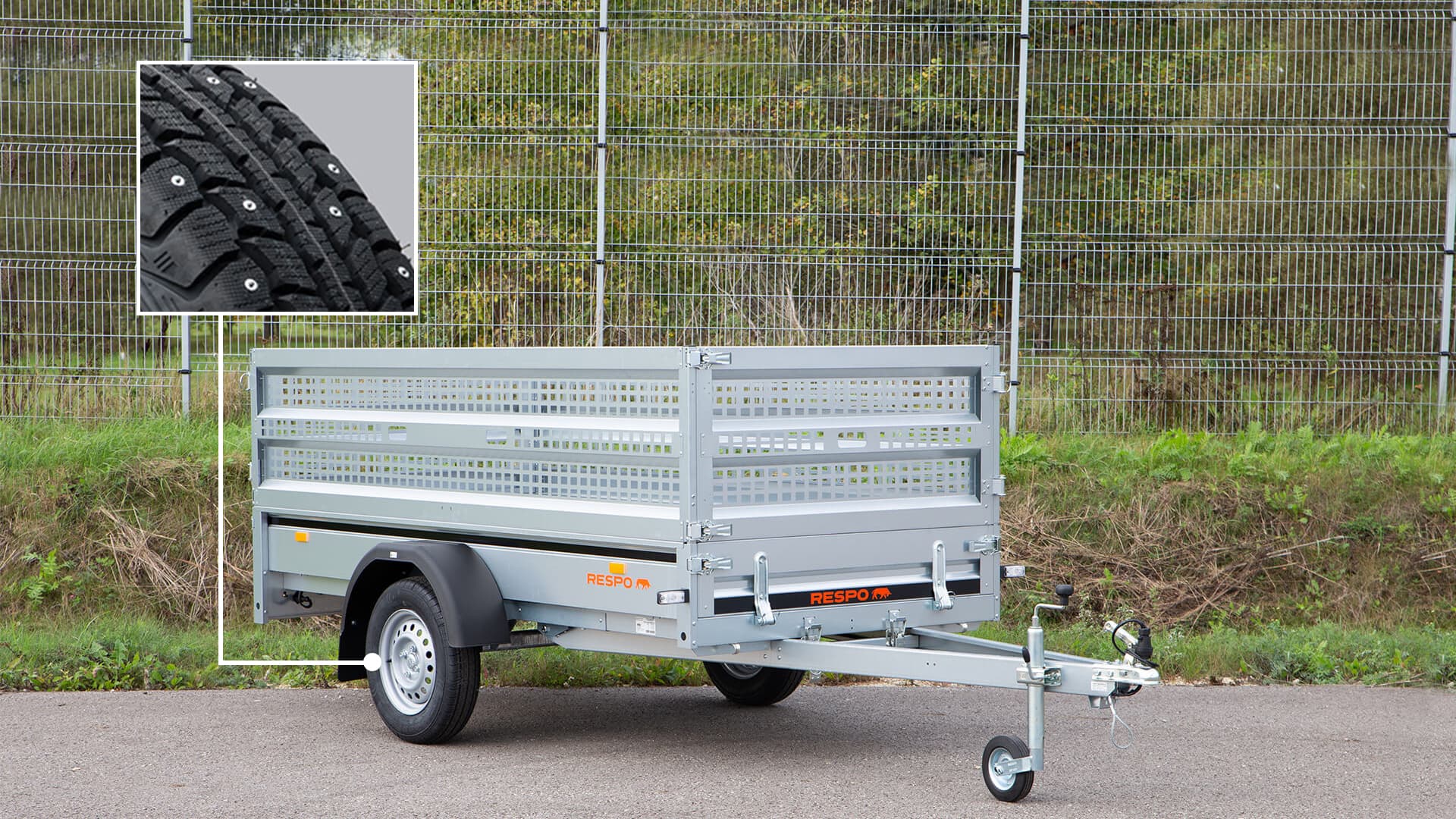 Släpvagnar 2.65x1.25m PLH med nätgrindsats + dubbdäck